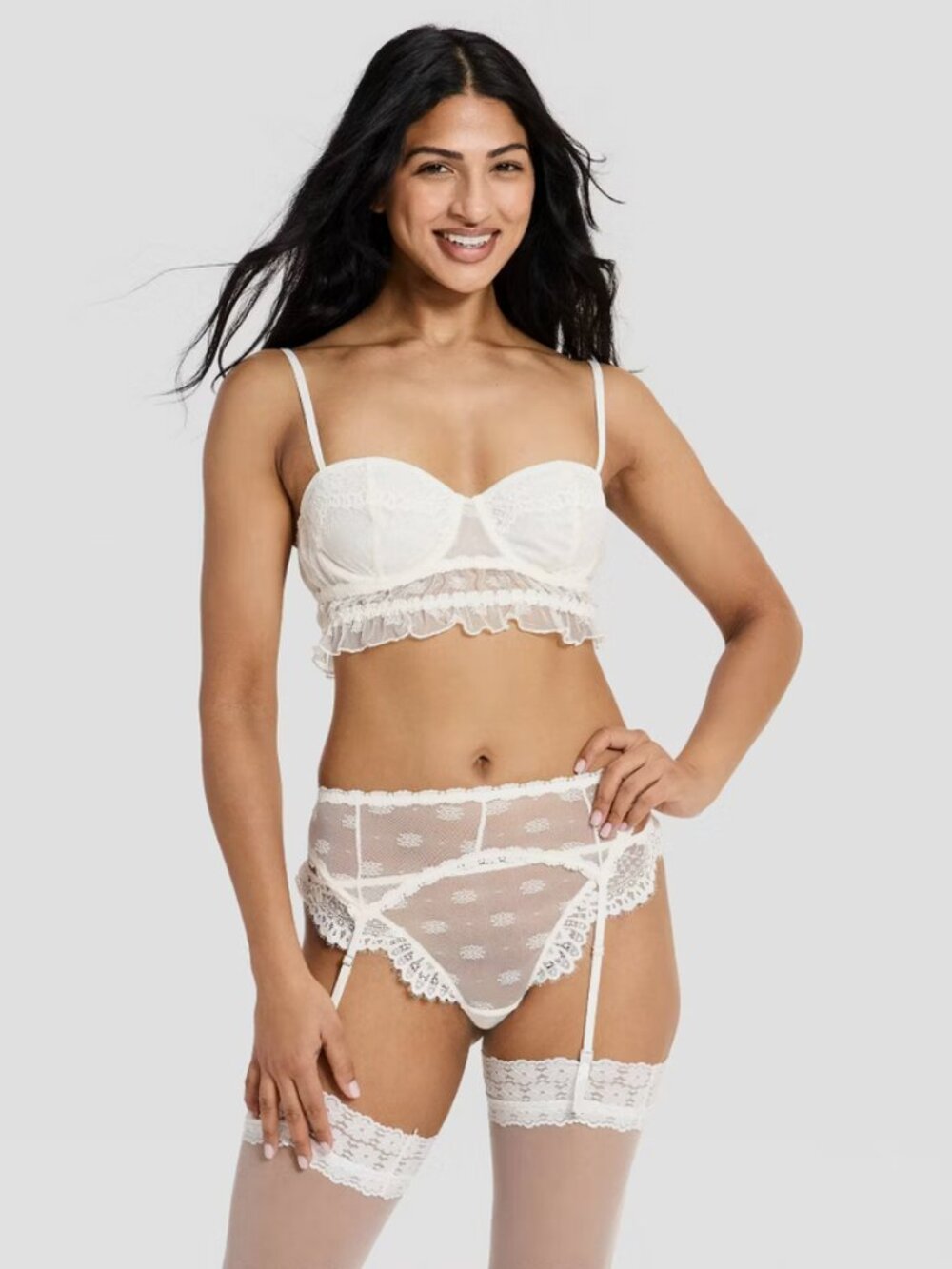 Women's Heirloom Lace 3pc Lingerie Set - Auden White L